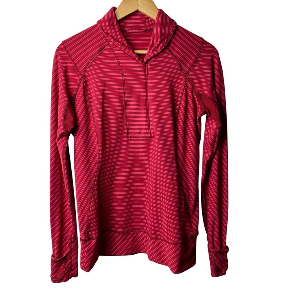Lululemon Think Fast Pullover 1/4 Zip Striped Boom Cranberry Run Jacket Sz 10